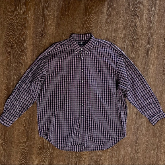 Men’s button  down Ralph Lauren Cotton shirt BIG  size XXL BLUE CHECKED - Picture 10 of 13